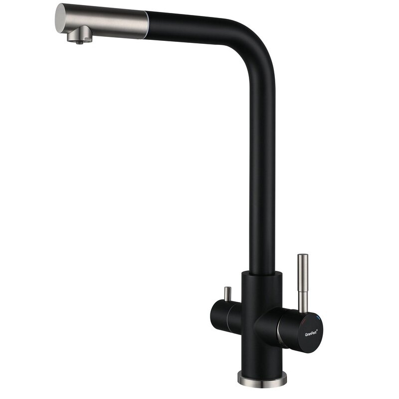 Изображение товара GranFest Quarz Z-5421 — черный смеситель для кухни с подключением к фильтру