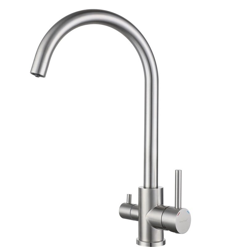 Изображение товара Смеситель GranFest Quarz Z-5420 нержавейка для кухонной мойки, с каналом для питьевой воды, цвет нержавеющая сталь
