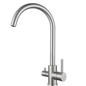 Изображение товара Смеситель GranFest Quarz Z-5420 нержавейка для кухонной мойки, с каналом для питьевой воды, цвет нержавеющая сталь