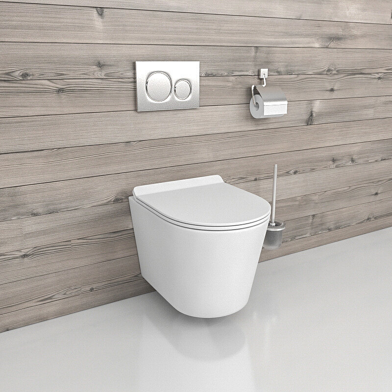 Изображение товара Подвесной безободковый унитаз BeWash Aldo BKWHR401480, крышка-сиденье с микролифтом, белый матовый