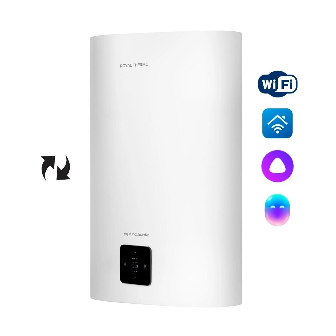 Изображение товара Водонагреватель накопительный Royal Thermo RWH 30 Aqua Inox Inverter НС-1606001, 2 кВт, однофазный, реверсивный, встроенный Wi-FI, сухой ТЭН, белый