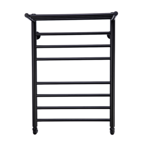 Изображение товара Полотенцесушитель водяной Comfysan Luce W-8 80/50 с полкой, 015497, ширина 50 см, высота 80 см, универсальное подключение, черный матовый