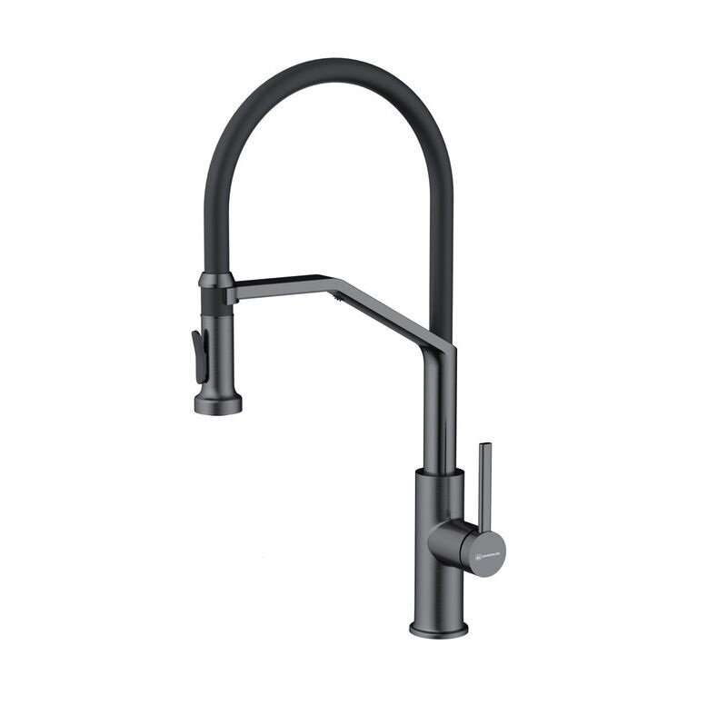 Изображение товара Смеситель Omoikiri Makkari 2 Plus-SB GM-BL 4994497 для кухонной мойки, с подключением к фильтру, воронёная сталь, gunmetal/черный