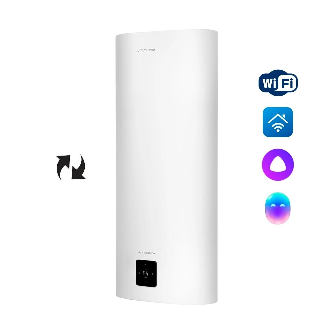 Изображение товара Водонагреватель накопительный Royal Thermo RWH 50 Aqua Inox Inverter НС-1606004, 50 л, 2 кВт, однофазный, реверсивный, встроенный Wi-FI, Сухой ТЭН, белый Изображение товара Водонагреватель накопительный Royal Thermo RWH 50 Aqua Inox Inverter НС-1606004, 50 л, 2 кВт, однофазный, реверсивный, встроенный Wi-FI, Сухой ТЭН, белый