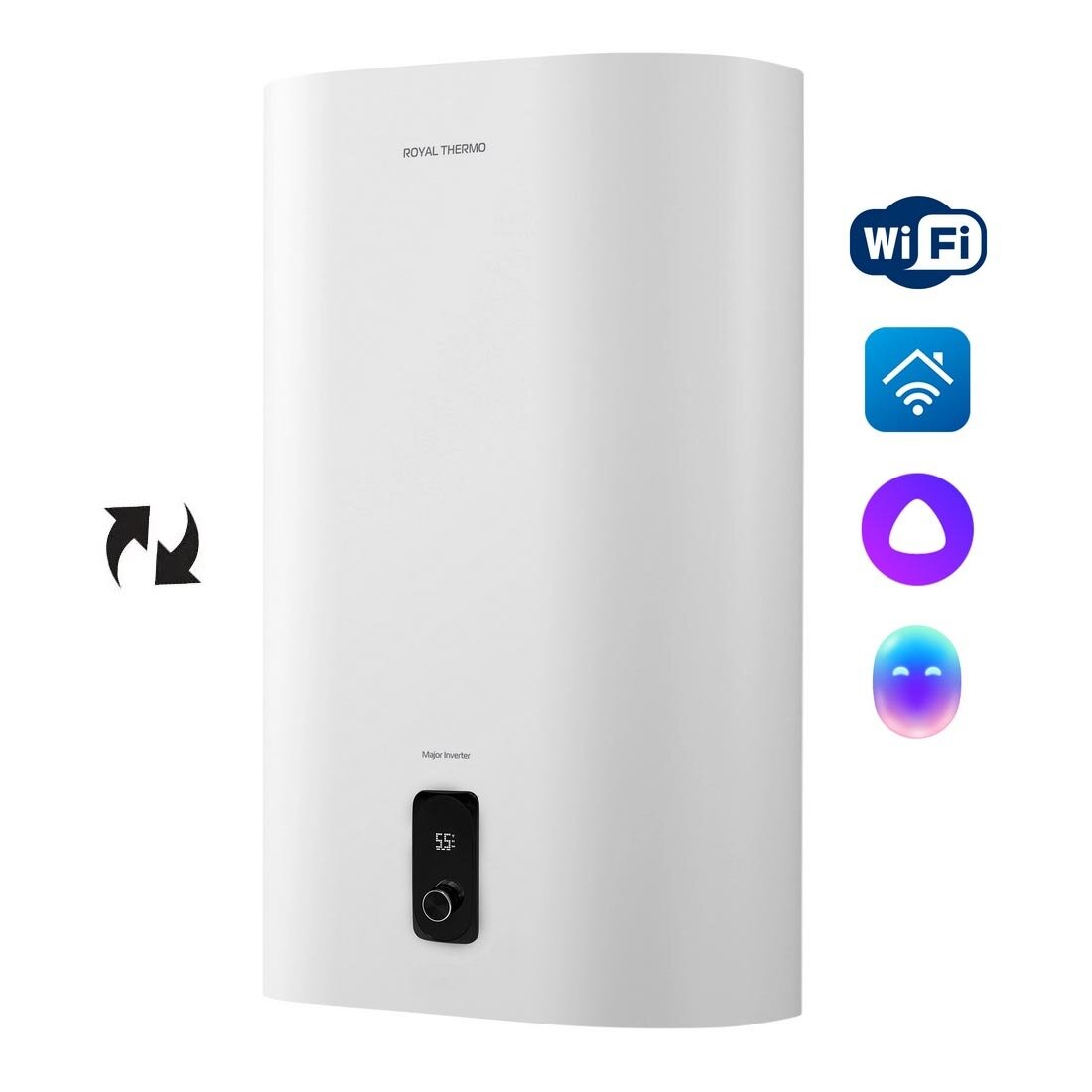 Изображение товара Накопительный водонагреватель Royal Thermo RWH 80 Major Inverter НС-1500392, реверсивный, 80 л, 2 кВт, однофазный, белый Изображение товара Накопительный водонагреватель Royal Thermo RWH 80 Major Inverter НС-1500392, реверсивный, 80 л, 2 кВт, однофазный, белый