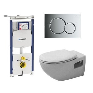 Изображение товара Инсталляция Geberit с унитазом Duravit Duraplus Colomba 2547090000, сиденье микролифт клавиша хром, комплект