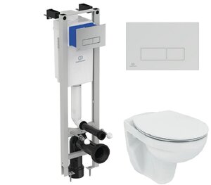 Изображение товара Инсталляция Ideal Standard Prosys с унитазом Ideal Standard Tirso, E2332AA/R034301, безободковый, сиденье с микролифтом, белый, клавиша хром