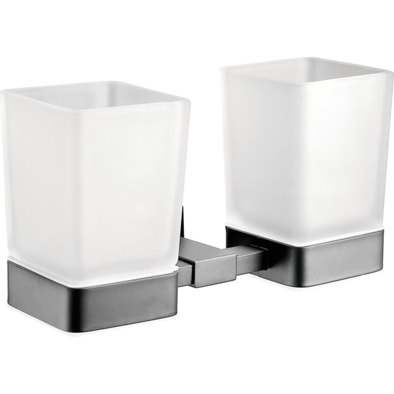 Изображение товара Стакан для щёток Belz B904 B90408, двойной, стекло матовое, цвет держателя вороненая сталь, gunmetal