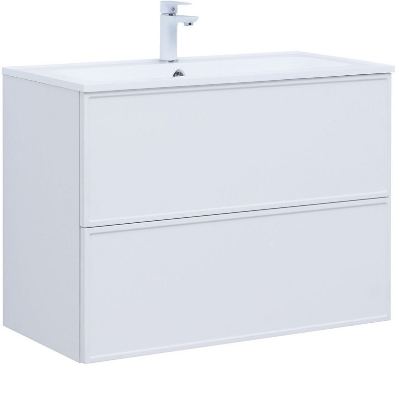 Изображение товара Тумба под раковину Aquanet Арт 90 см белый матовый с системой push-to-open