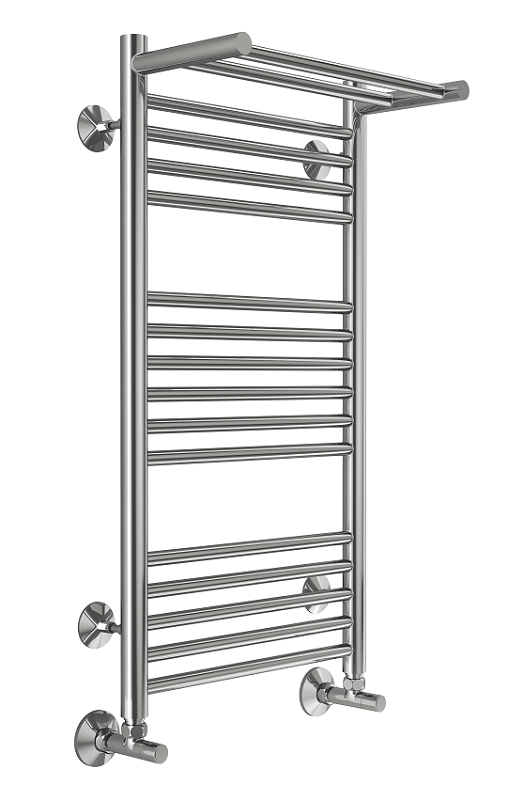 Изображение товара Полотенцесушитель водяной Terminus Аврора с/п П16 400х800 4670078529411, ширина 40 см, высота 80 см, нижнее подключение 40 см, с полкой, цвет хром