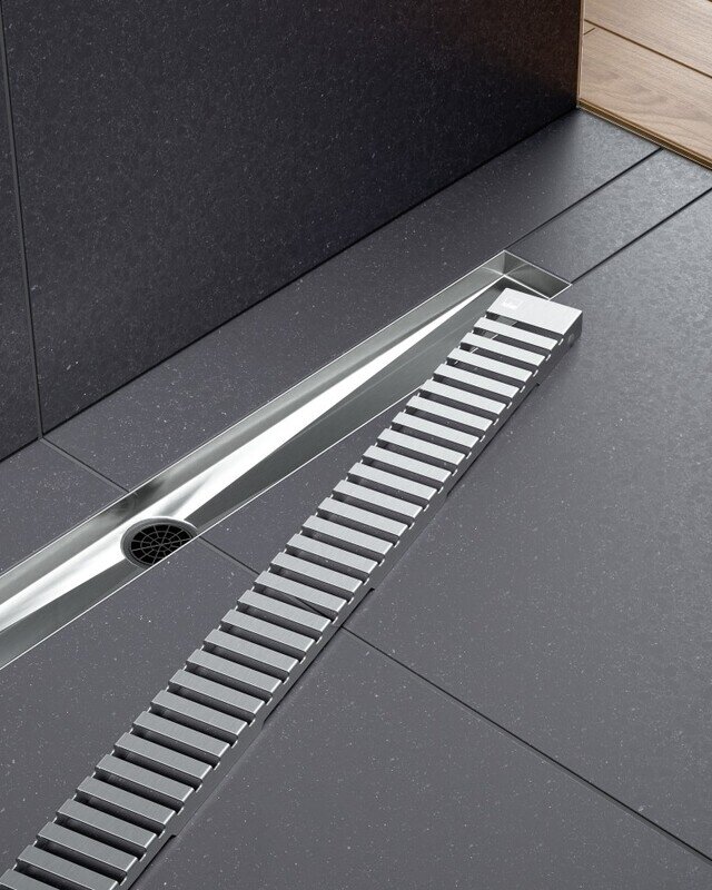 Изображение товара Дренажный канал Timo Drain System DS230108/00, 80 см, с перфорированной решеткой lines, хром