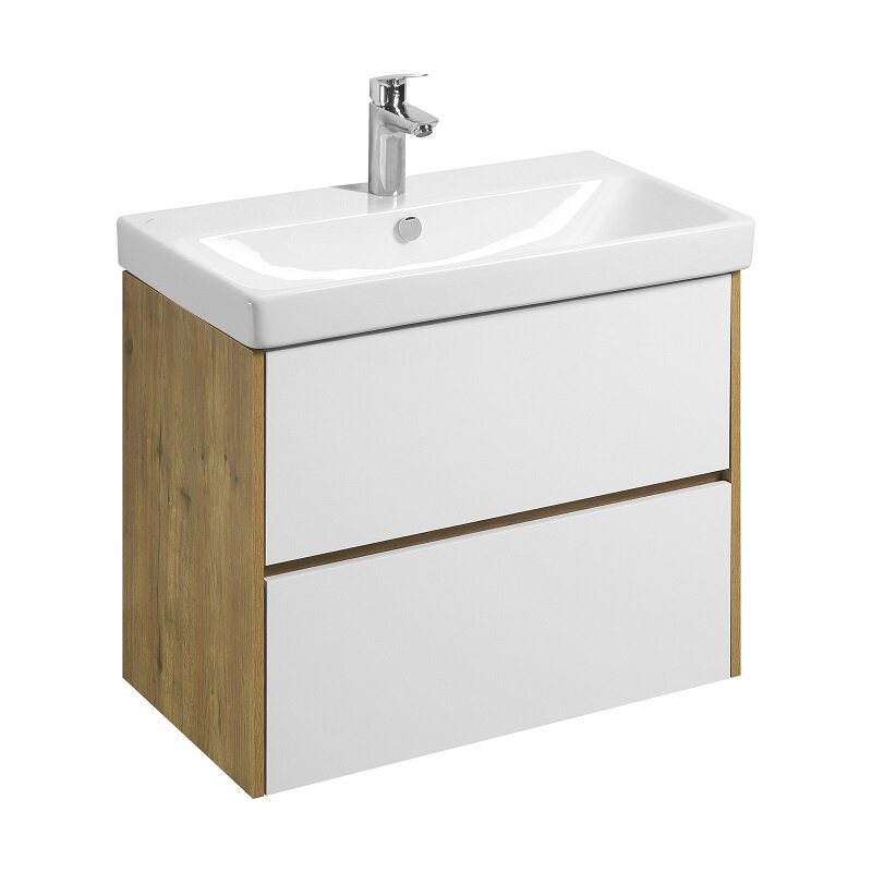 Изображение товара Тумба Aquaton Скандi 80 см 1A283001SDZ90: белый глянец/дуб рустикальный