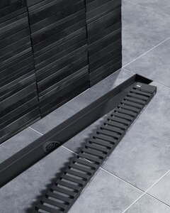 Изображение товара Дренажный канал Timo Drain System DS230108/03, 80 см, с перфорированной решеткой lines, черный матовый