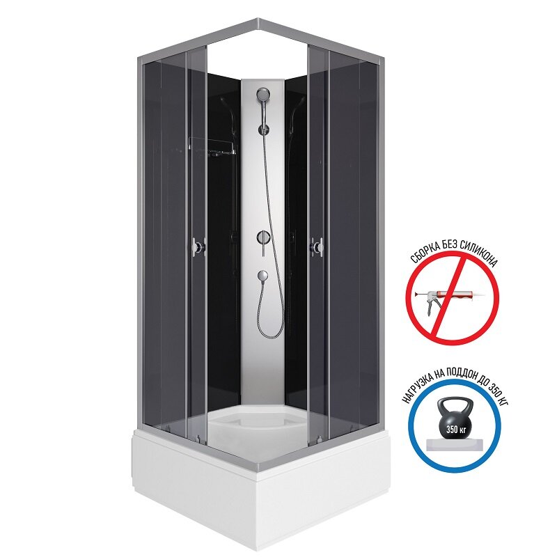 Изображение товара Душевая кабина Niagara Eco E90/26Q/TN/BK 90x90 см, без крыши, хром