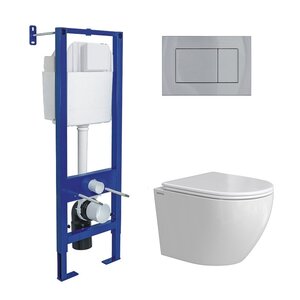 Изображение товара Инсталляция Berges Atom с безободковым унитазом Okus Rimless, клавиша хром глянец, комплект 043395