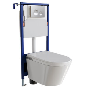 Изображение товара Инсталляция с умным унитазом RGW SW-70, 63420270-01, смыв торнадо, сиденье микролифт, панель смыва хром, белый