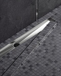 Изображение товара Дренажный канал Timo Drain System DS230210/01, 100 см, с двусторонней панелью под плитку, цвет сатин